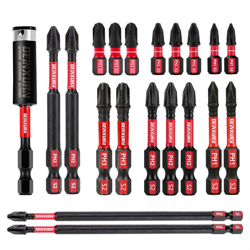 GEINXURN Impact Tough Phillips Bits PH1/PH2/PH3 Insert Driver Bits,19Pack Bulk Phillips Screwdriver Bits Set with 1Pcs Impact Bit Holder - Image 1
