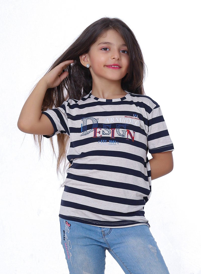 بيبو تيشيرت بناتي مطبوع نص كم_كحلي - Image 1