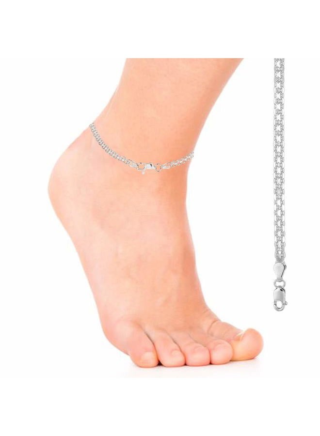 Ritastephens Sterling Silver Italian Bizmark Chain Anklet Ankle Bracelet 10 Inches 3 Mm Wide - Image 2