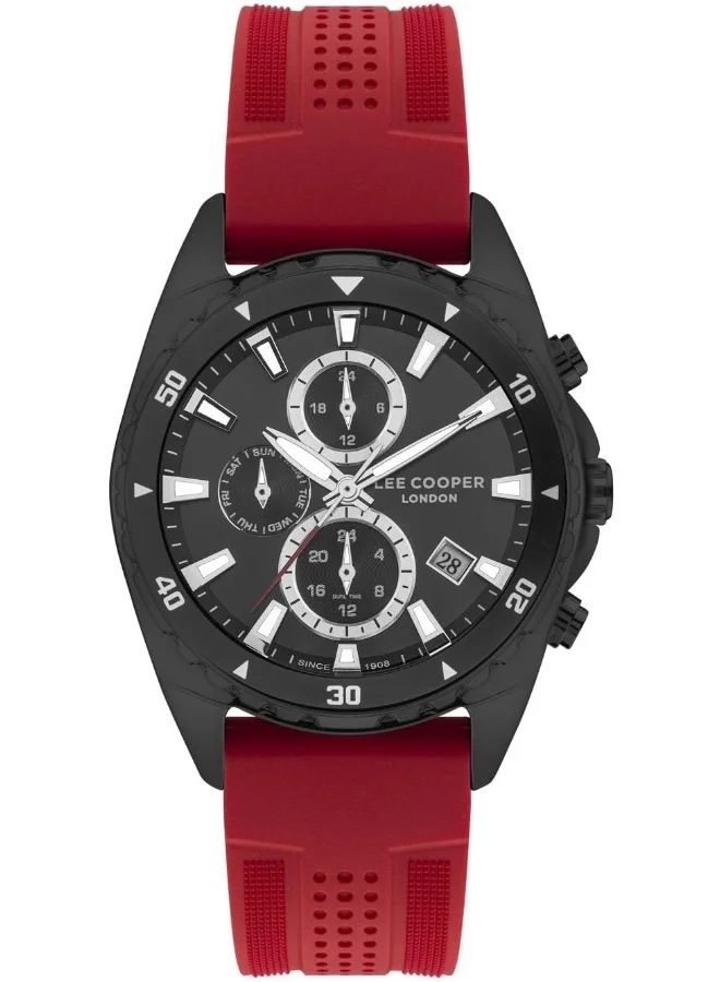 Lee Cooper Men's Quartz Movement Watch, Multi Function Display and Silicone Strap - LC07527.658, Red