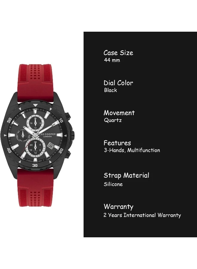 Lee Cooper Men's Quartz Movement Watch, Multi Function Display and Silicone Strap - LC07527.658, Red