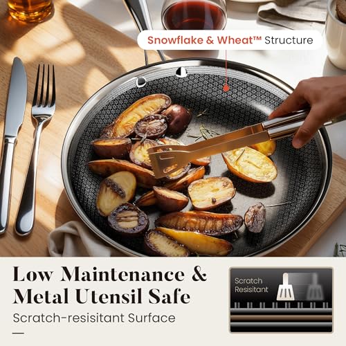 Kitchen Academy 8/10/12 Inch 3-Ply Stainless Steel Skillet Set, Induction Frying Pans, Oven Safe & Dishwasher Safe, PFOA-Free Cookware - Image 5