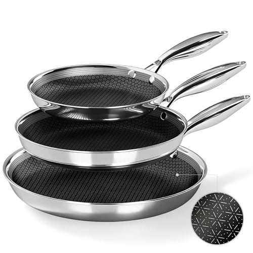 Kitchen Academy 8/10/12 Inch 3-Ply Stainless Steel Skillet Set, Induction Frying Pans, Oven Safe & Dishwasher Safe, PFOA-Free Cookware - Image 1