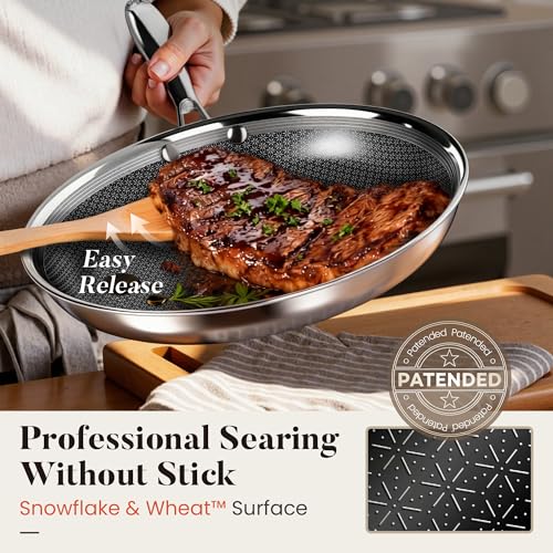 Kitchen Academy 8/10/12 Inch 3-Ply Stainless Steel Skillet Set, Induction Frying Pans, Oven Safe & Dishwasher Safe, PFOA-Free Cookware - Image 4