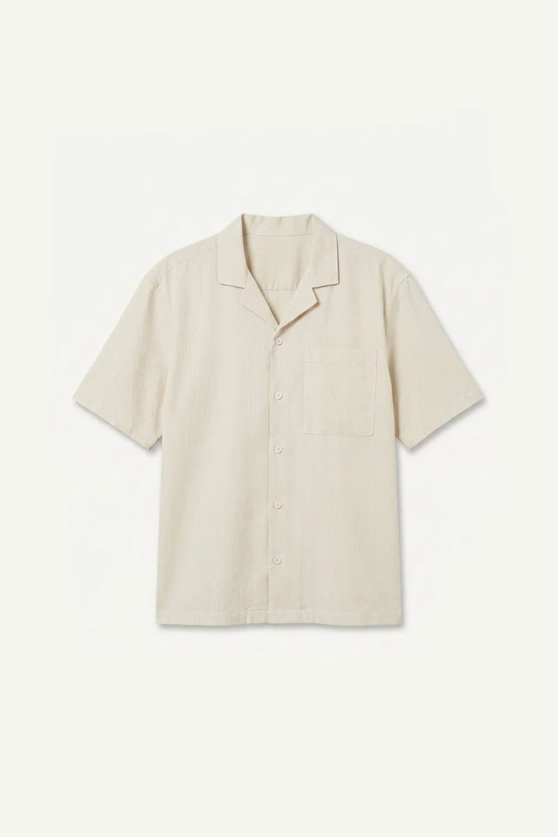 ديفاكتو Boxy Fit Apache Neck Cotton Short Sleeve Shirt