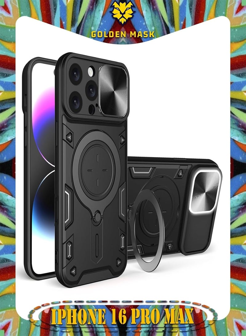 GOLDEN MASK GOLDEN MASK For iPhone 16 Pro Max Armored Camera Shield Cover Camera Lend Protection, Built-in 360° (Black)