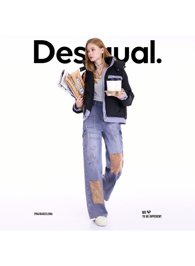 DESIGUAL موضة إسبانية فاخرة 25 مجموعة جديدة لخريف/شتاء بنطلون جينز نسائي مستقيم الساق مزين بالزهور - Image 3