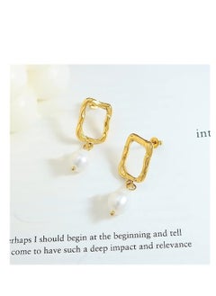 SYOSI Drop Pearl Earrings, Rectangle Hoop 18K Gold Plated Pearl Teardrop Earrings, Elegant Drop Dangle Earrings, Real Freshwater Pearl Earrings, for Ladies and Girls  - Image 4