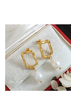 SYOSI Drop Pearl Earrings, Rectangle Hoop 18K Gold Plated Pearl Teardrop Earrings, Elegant Drop Dangle Earrings, Real Freshwater Pearl Earrings, for Ladies and Girls  - Image 5