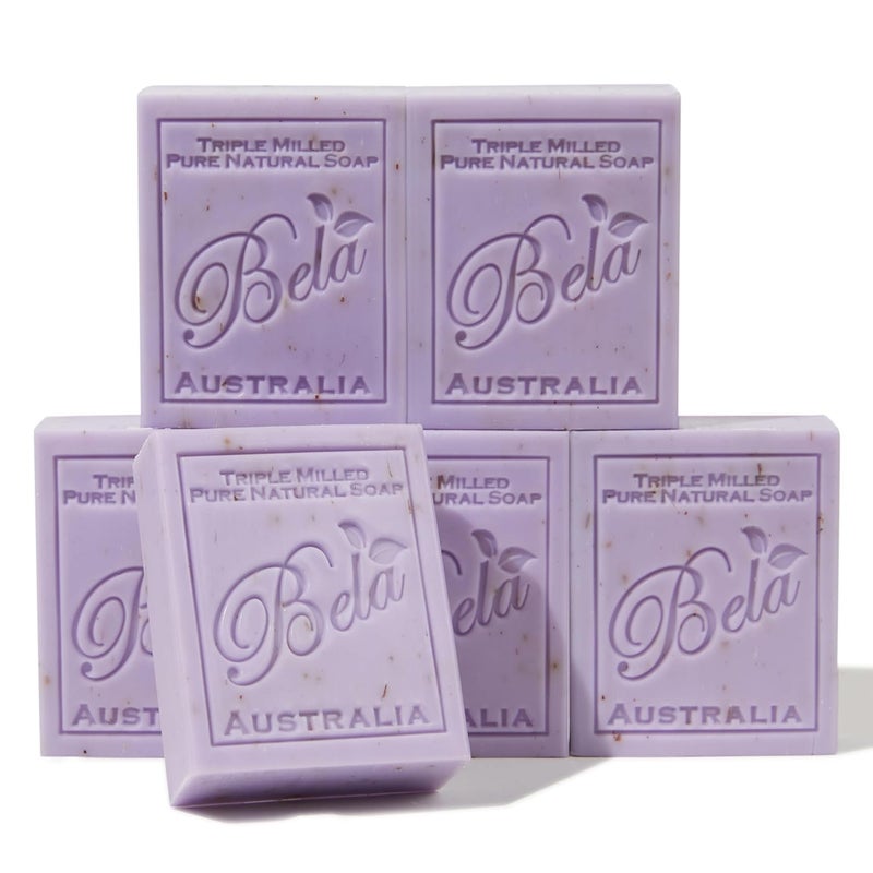 BELA Lavender Soap Bars 33 OZ Pack of 6 French Triple Milled Bar Soap with Organic Shea Butter Lavender and Flower Scented Soap Made in Australia