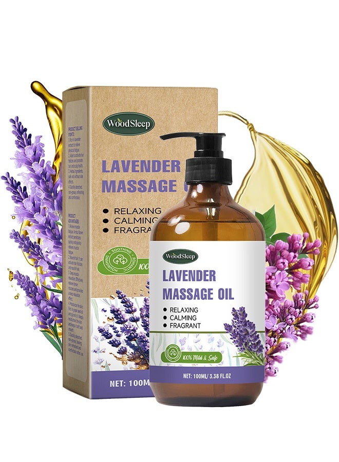 WoodSleep Lavender Massage Oil,For Massage Therapy, Massage Oils For Date Night, Massage Oil For Muscle Pain, Gua Sha Relaxing Body Oil, Natural Lavender Oil For Skin Hair, Fragrance Hair Oil For Women Men 100ml - Image 1