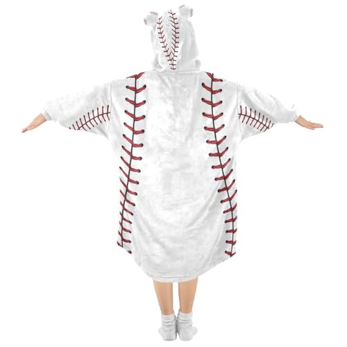 YETTASBIN Baseball Seams Wearable Blanket Hoodie for Kids Oversized Soft Cozy Flannel Sweatshirt Blanket with Pocket - Image 3