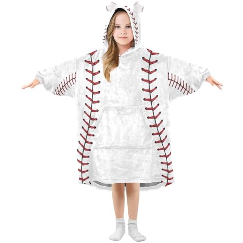 YETTASBIN Baseball Seams Wearable Blanket Hoodie for Kids Oversized Soft Cozy Flannel Sweatshirt Blanket with Pocket - Image 1