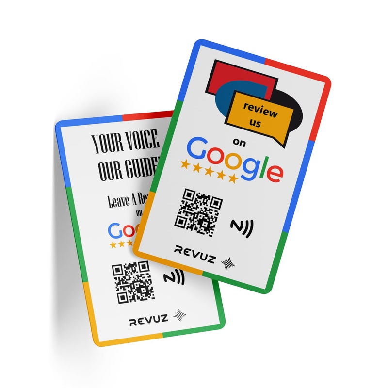 REVUZ بطاقة ومجسم جوجل للمراجعات مع NFC وQR | مطبوع بالأشعة فوق البنفسجية | انقر أو امسح | مجسم أكريليك وبطاقة PVC | إعداد ذاتي بدون متاعب (مجموعة) (أبيض) - Image 3