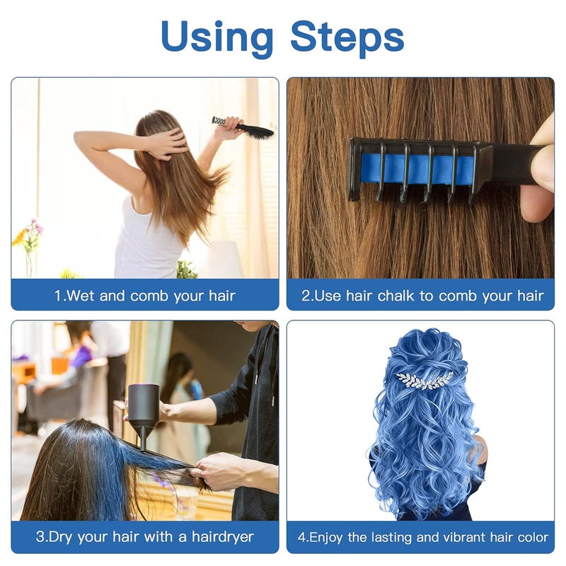 MSDADA Blue Hair Chalk for Temporary Bright Washable Hair Color - Fluorescent Comb and Dye for Kids - Christmas, Birthday, Easter, Halloween Gifts - Image 4