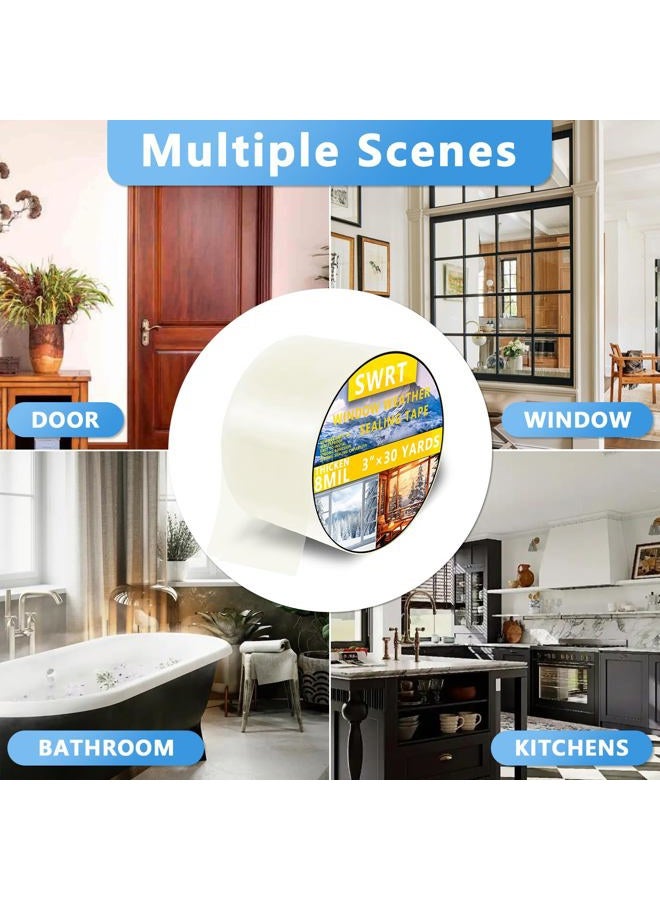SWRT 3”x 30 YD Heavy Duty Transparent Window Weather Sealing Tape, No Residue Window Insulation for Winter, Preventing Cold Air Loss in Summer Door and Window Seal Kit - Image 5