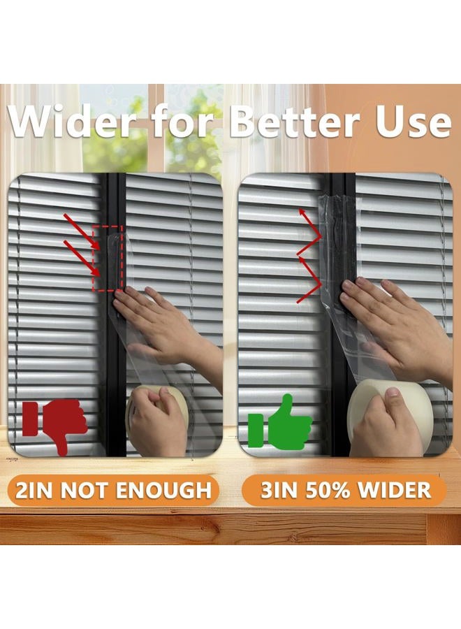 SWRT 3”x 30 YD Heavy Duty Transparent Window Weather Sealing Tape, No Residue Window Insulation for Winter, Preventing Cold Air Loss in Summer Door and Window Seal Kit - Image 4