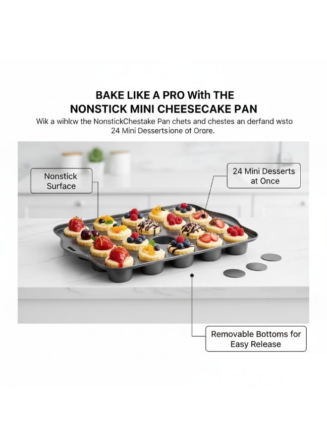 24-Cup Nonstick Mini Cheesecake Pan with Removable Bottoms – Heavy-Duty Steel Muffin Pan, Oven  Dishwasher Safe, Ideal for Mini Cheesecakes, Cupcakes, Tarts  Desserts (Black) - Image 3