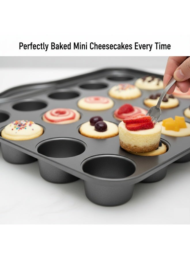 24-Cup Nonstick Mini Cheesecake Pan with Removable Bottoms – Heavy-Duty Steel Muffin Pan, Oven  Dishwasher Safe, Ideal for Mini Cheesecakes, Cupcakes, Tarts  Desserts (Black) - Image 2