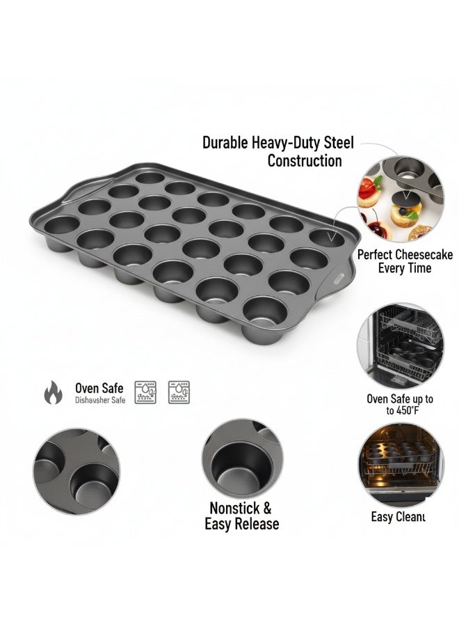 24-Cup Nonstick Mini Cheesecake Pan with Removable Bottoms – Heavy-Duty Steel Muffin Pan, Oven  Dishwasher Safe, Ideal for Mini Cheesecakes, Cupcakes, Tarts  Desserts (Black) - Image 5