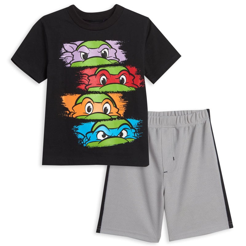 Nickelodeon Teenage Mutant Ninja Turtles Donatello Leonardo Toddler Boys Graphic T-Shirt Mesh Shorts Outfit Set Black/Gray 4T - Image 1