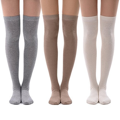 MEIKAN Tan Over Knee High Socks, Sexy Stockings for Women Long Socks for Boots Grey Cream Thigh High Stockings 3 Pairs (Tan, Cream, Grey) - Image 2