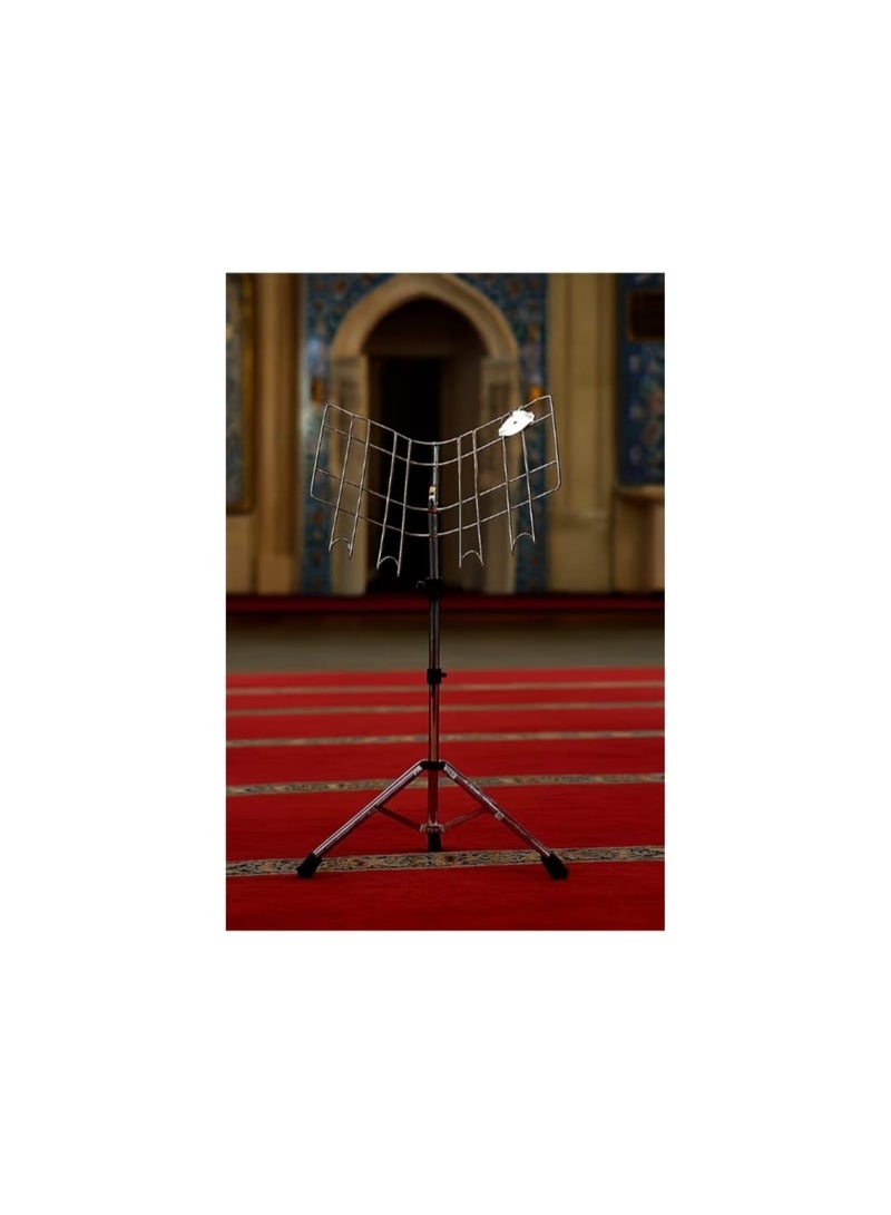 Adjustable Metal Floor Quran Stand and Book Holder with Tripod Base, Foldable Mesh Reading and Recitation Stand for Mosque and Home - Image 2