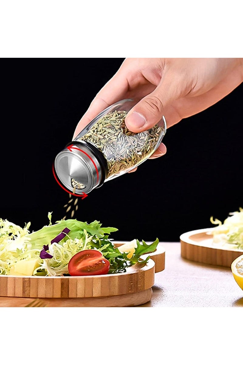 صحة هوم رف توابل دوار مكون من 6 برطمانات، مجموعة صندوق تخزين توابل دوار 360 درجة، برطمانات زجاجية لإعادة تعبئة التوابل مع ملصقات تسميات التوابل للطهي في المطبخ (التوابل غير متضمنة) - Image 4