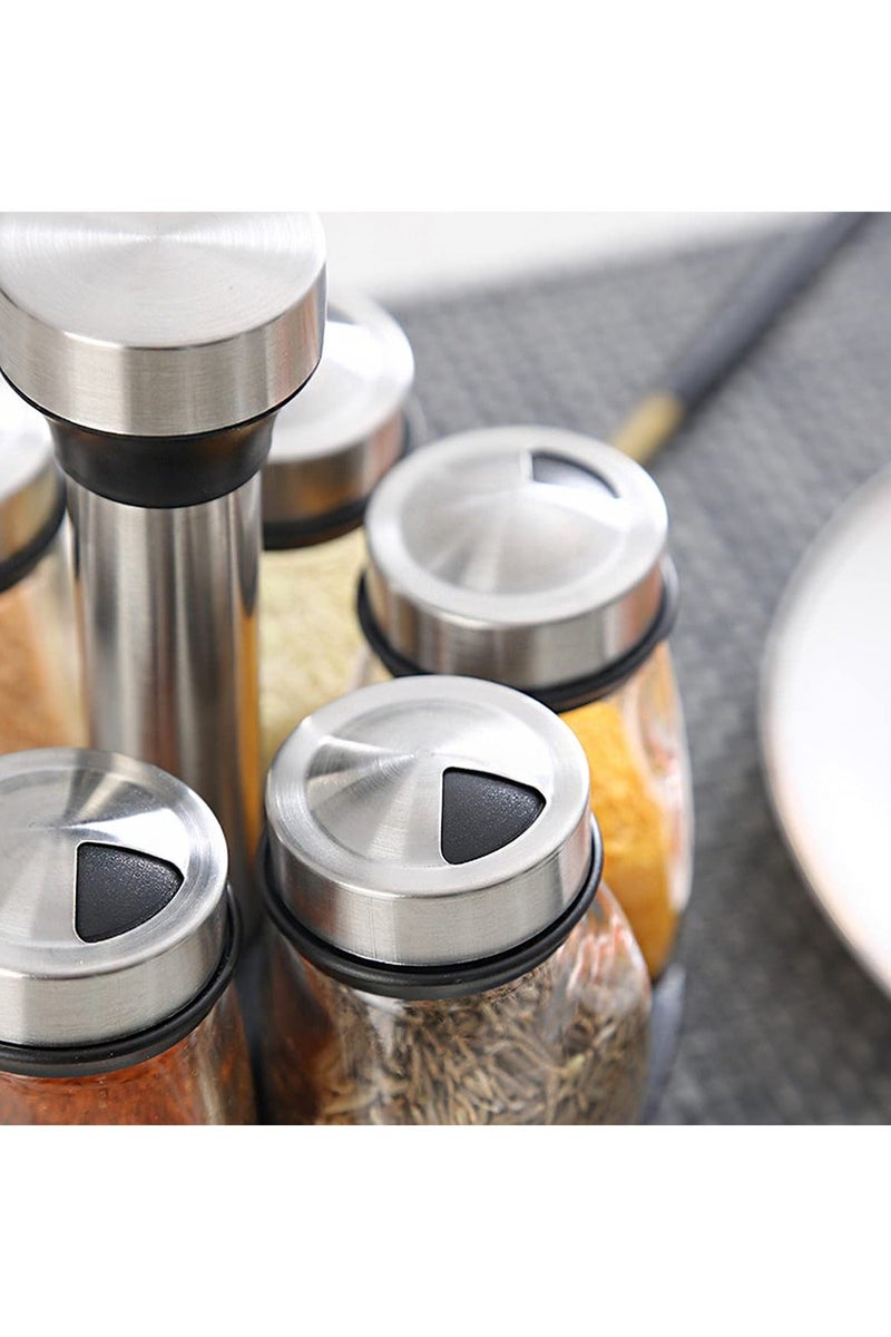 صحة هوم رف توابل دوار مكون من 6 برطمانات، مجموعة صندوق تخزين توابل دوار 360 درجة، برطمانات زجاجية لإعادة تعبئة التوابل مع ملصقات تسميات التوابل للطهي في المطبخ (التوابل غير متضمنة) - Image 5