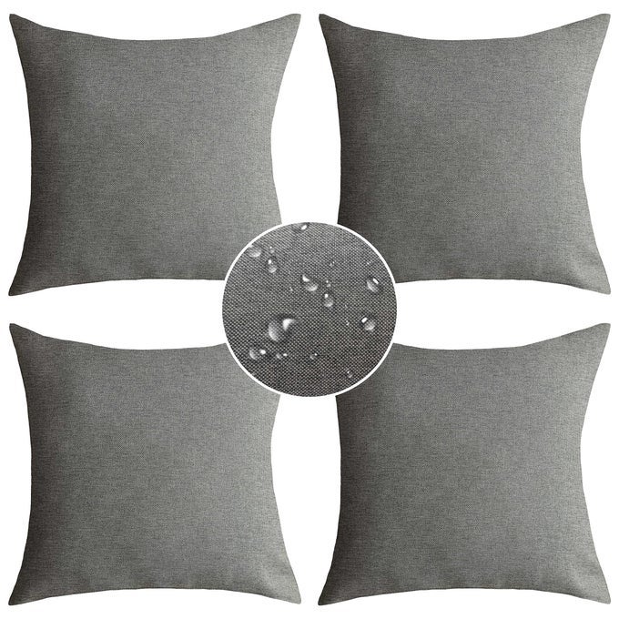 OUTDOOR PILLOW COVERS WATERPROOF SQUARE PILLOW CASE DECORATIVE THROW PILLOWS FOR COUCH PATIO FURNITURE HOLIDAYS INDOOR OUTDOOR PARTY SET OF 4 18X18 INCH LIGHT GREY