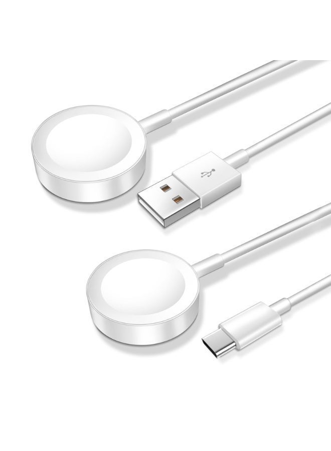 Nicor Apple Watch Charger Magnetic Fast Charging Cable USB A & Type C 3.3ft 1m Portable  Charger Compatible with Apple Watch Series 9 8 7 6 5 4 SE iWatch Charging Cord White (2 Pack) - Image 1