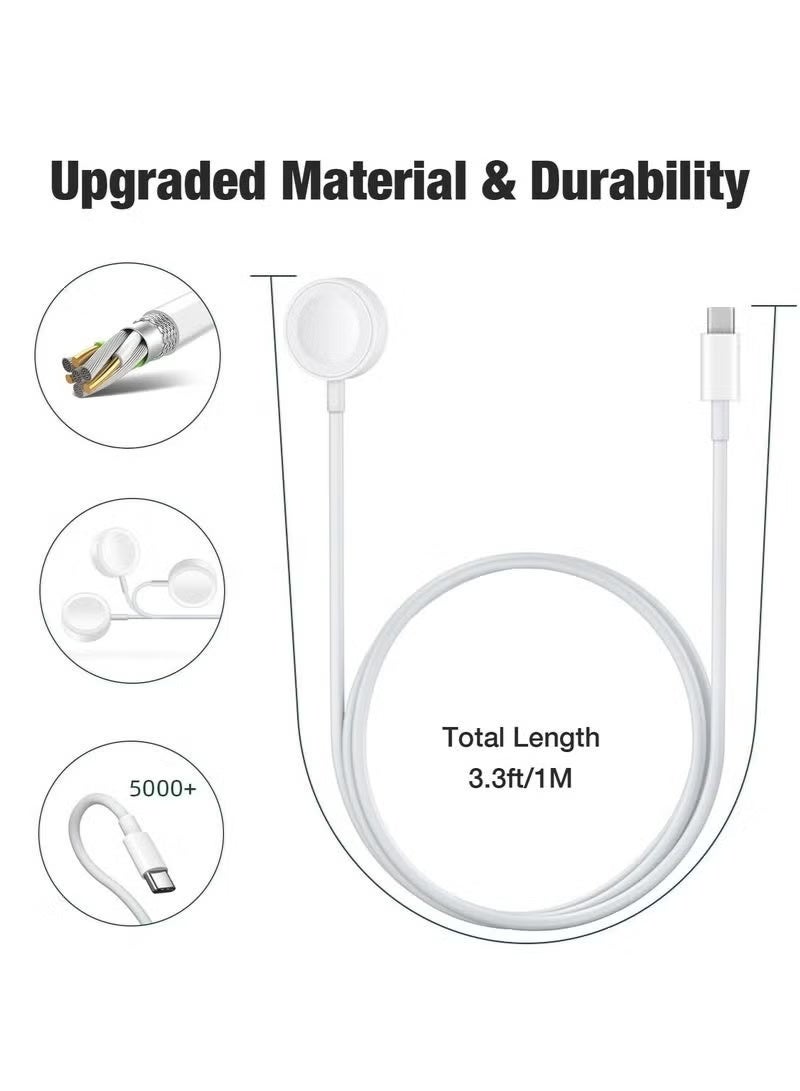 Nicor Apple Watch Charger Magnetic Fast Charging Cable USB A & Type C 3.3ft 1m Portable  Charger Compatible with Apple Watch Series 9 8 7 6 5 4 SE iWatch Charging Cord White (2 Pack) - Image 5