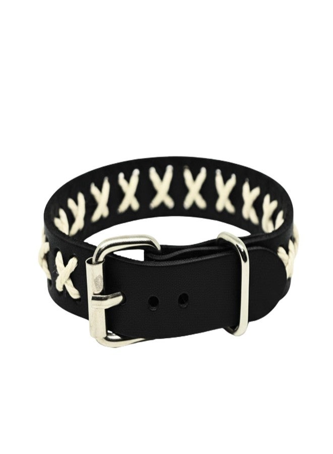 THE MEN THING Nomad X - 16mm Black Genuine Leather Adjustable Bracelet for Men & Boys (9 inch) - Image 1