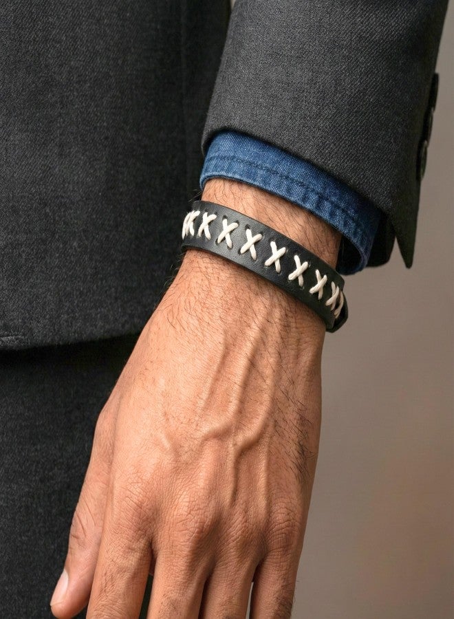 THE MEN THING Nomad X - 16mm Black Genuine Leather Adjustable Bracelet for Men & Boys (9 inch) - Image 2