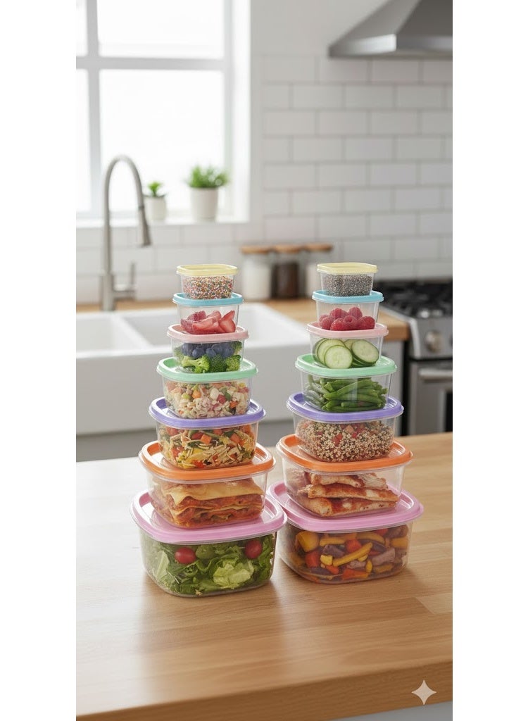 favilla 14-piece multi-colored refrigerator food storage container set - Perfect organization and lasting freshness, various sizes - Image 1