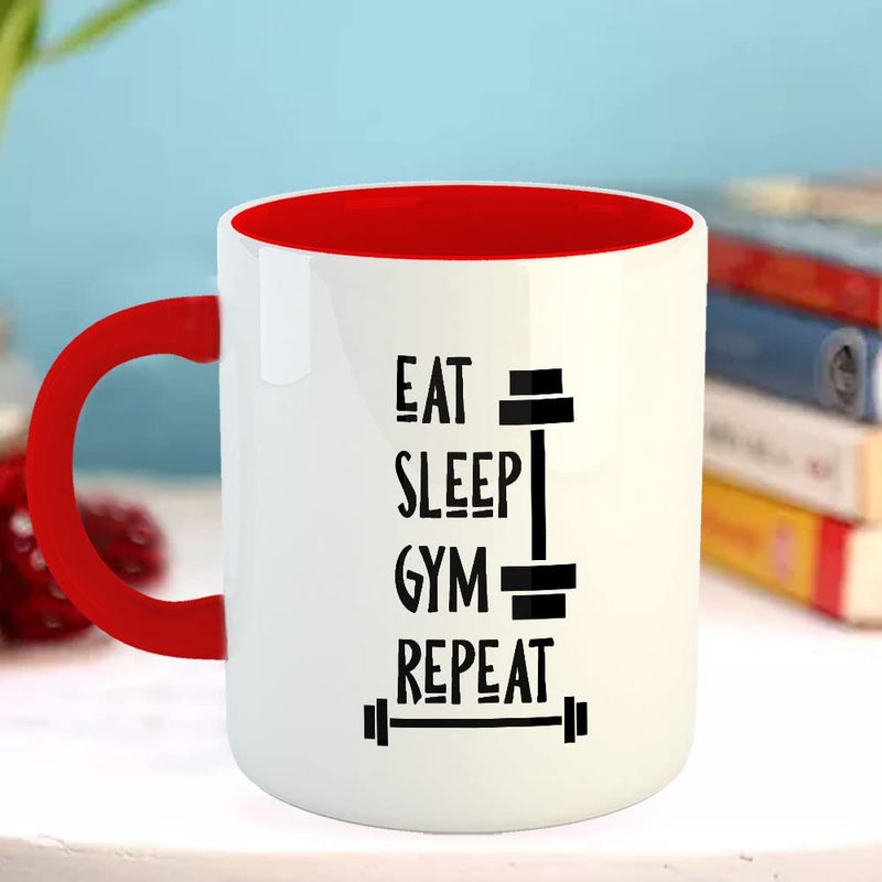 Happu Happu Printed Ceramic Coffee Mug Eat Sleep Gym Repeat Gift for Gym Lovers Gym Trainers Gym Sir Gym BoysGirls Fitness Enthusiast 325 ML11Oz 5678RD  - Image 3