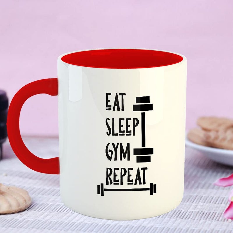 Happu Happu Printed Ceramic Coffee Mug Eat Sleep Gym Repeat Gift for Gym Lovers Gym Trainers Gym Sir Gym BoysGirls Fitness Enthusiast 325 ML11Oz 5678RD  - Image 4
