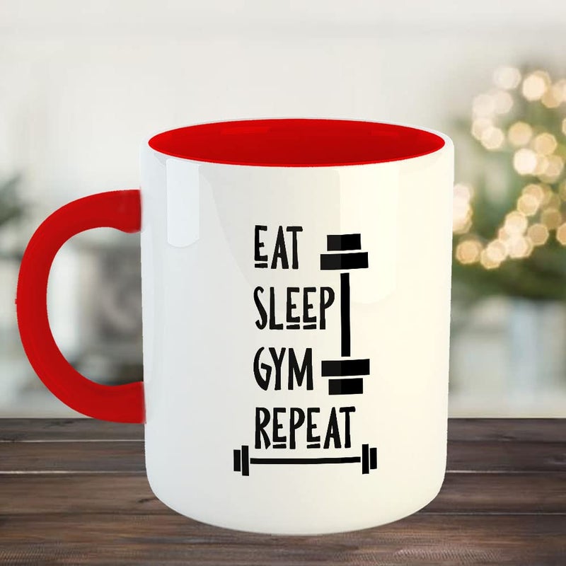 Happu Happu Printed Ceramic Coffee Mug Eat Sleep Gym Repeat Gift for Gym Lovers Gym Trainers Gym Sir Gym BoysGirls Fitness Enthusiast 325 ML11Oz 5678RD  - Image 2
