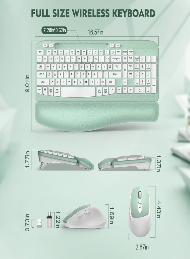 EAYBLLY Wireless Keyboard and Mouse Combo, Wave Keys Wireless Ergonomic Keyboard with Cushioned Wrist Rest, Phone Holder, 2.4GHz Silent Cordless Keyboard Mouse Set for Computer, Laptop, PC, Windows - Image 3