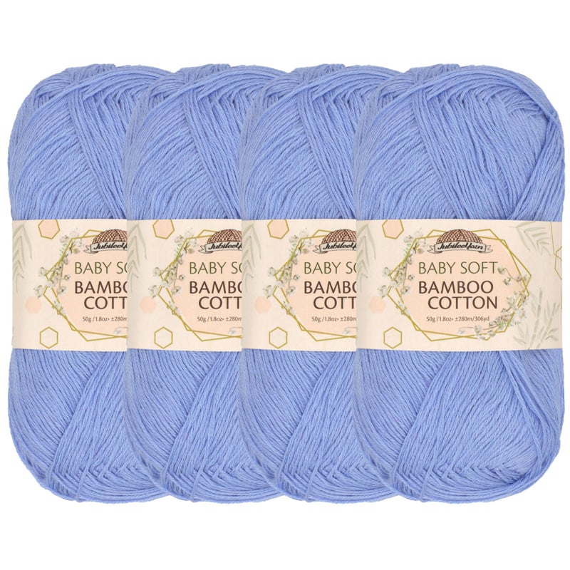 BambooMN JubileeYarn Baby Soft Bamboo Cotton Yarn 50gSkein Glacier Blue 4 Skeins