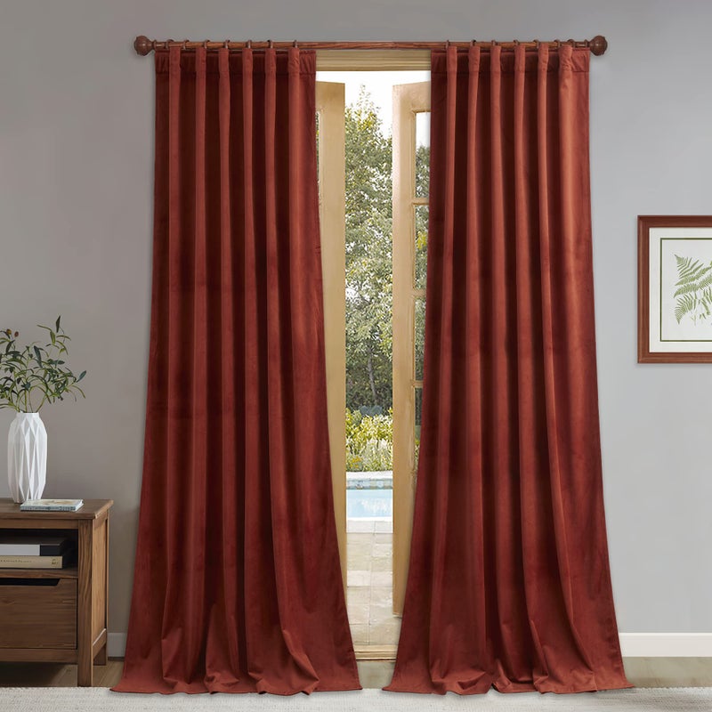StangH Rust Velvet Curtains  Bedroom Blackout Window Covering 84 inch Length Privacy Protect Thermal Insulated Drapes for Theater Media Room W52 x L84 2 Panels