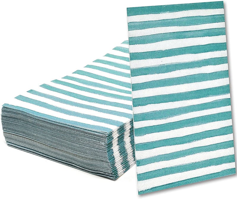 Gift Boutique 100 Teal & White Stripe Guest Napkins 3 Ply Disposable Paper Pack Aqua Blue Striped Dinner Hand Napkin for Bathroom Powder Room Wedding Holiday Bridal & Baby Shower Decorative Towels - Image 2