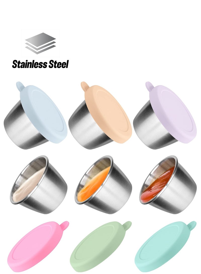SYOSI Stainless Steel Salad Dressing To-Go Cups, 2.4 oz Leakproof Containers, Easy-Open Lids for Lunch Boxes, Reusable 18/8 Condiment & Dipping Sauce Containers (6-Pack, Random Color) - Image 1