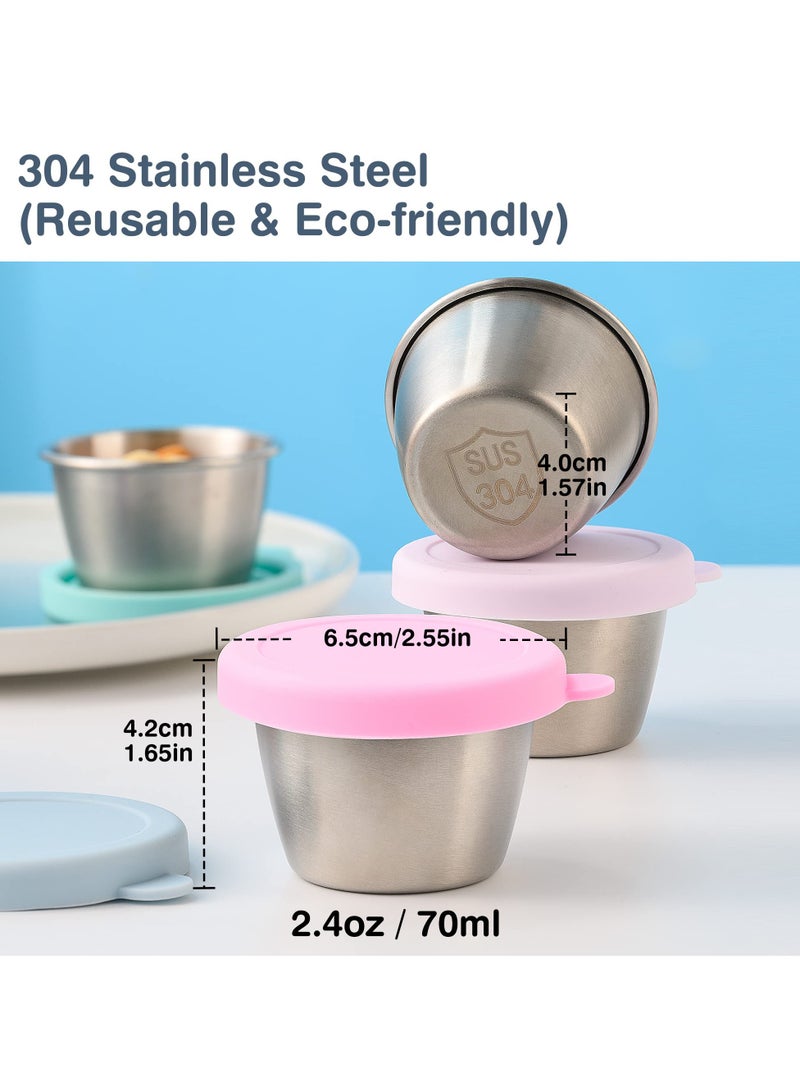 SYOSI Stainless Steel Salad Dressing To-Go Cups, 2.4 oz Leakproof Containers, Easy-Open Lids for Lunch Boxes, Reusable 18/8 Condiment & Dipping Sauce Containers (6-Pack, Random Color) - Image 2