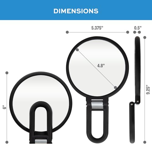 ForPro Professional Collection Premium Magnifying Handheld Mirror, 1X/15X Magnification Hand Mirror, Folding Adjustable Handle, for Makeup, Travel, Black - Image 3