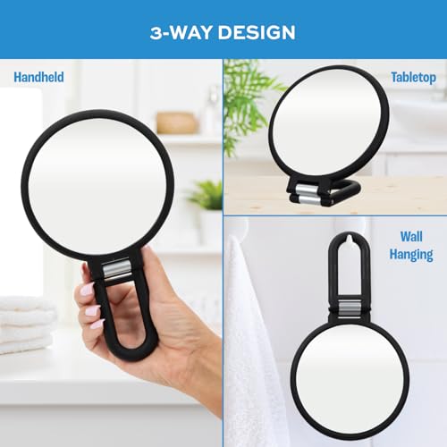 ForPro Professional Collection Premium Magnifying Handheld Mirror, 1X/15X Magnification Hand Mirror, Folding Adjustable Handle, for Makeup, Travel, Black - Image 4