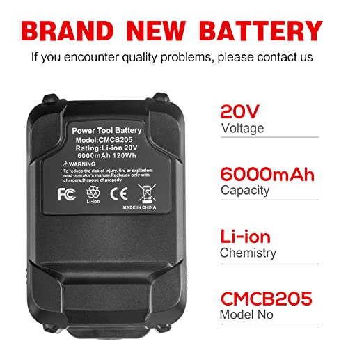 Fancy Buying 20V 6000mAh Lithium Battery Repalcement for Craftsman V20 Lithium Ion Battery CMCB202 CMCB202-2 CMCB204 CMCB204-2 CMCS500B CMCD700C1 (2 Pack) - Image 4