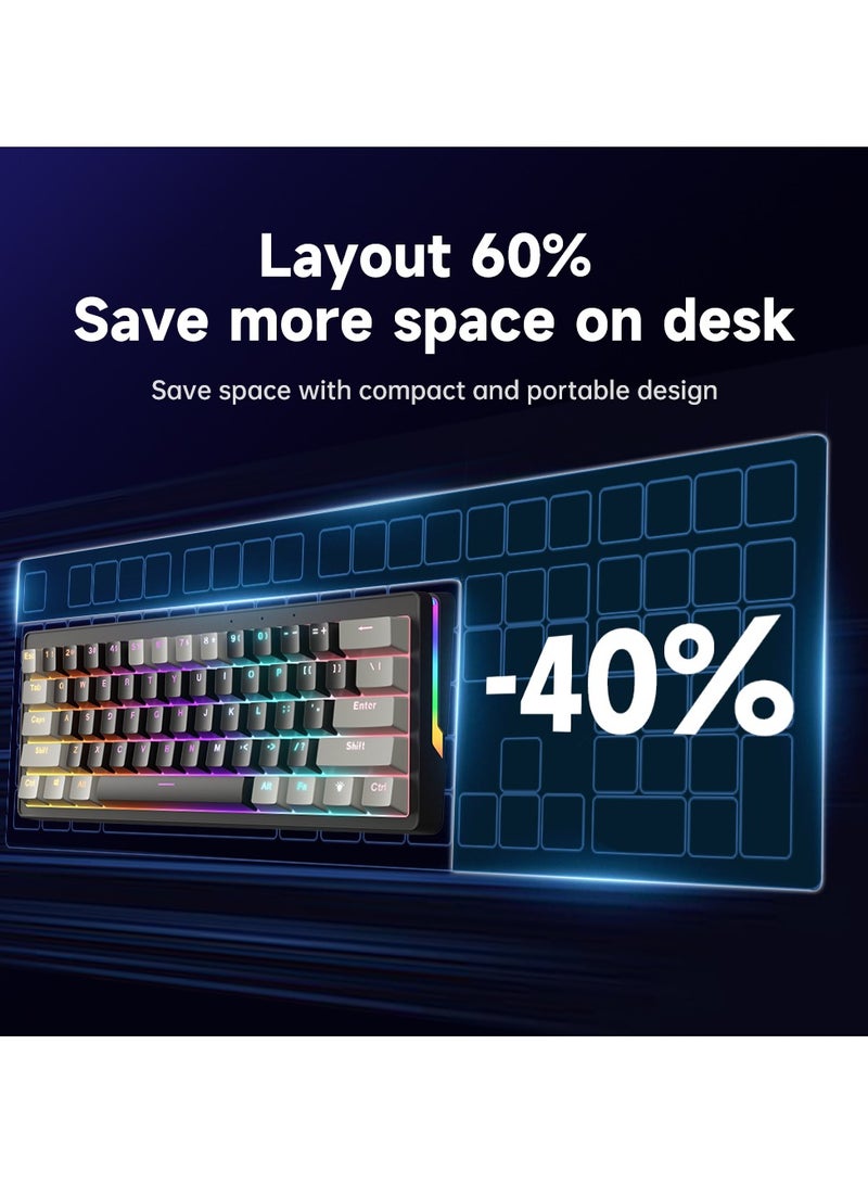 UCHUANG 61 Keys Mechanical Gaming Keyboard 60% Mini Type-C Wired - Rainbow Backlight Effect -Side streaming RGB light effect- Hot Swappable - Gasket Mounted Design - (Red Switch)  - Image 2