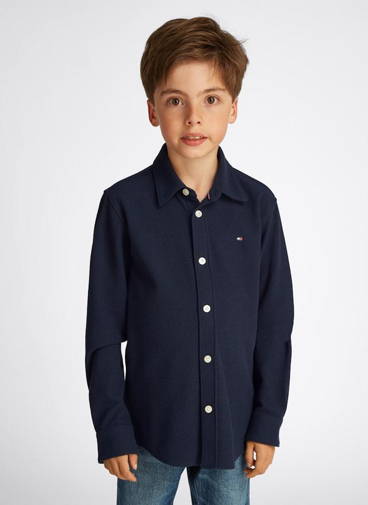 TOMMY HILFIGER Youth Micro Waffle Long Sleeve Regular Shirt  - Image 1