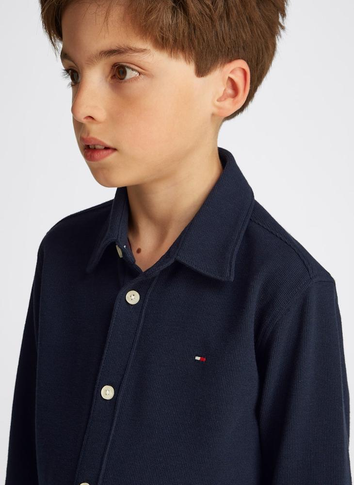 TOMMY HILFIGER Youth Micro Waffle Long Sleeve Regular Shirt  - Image 3